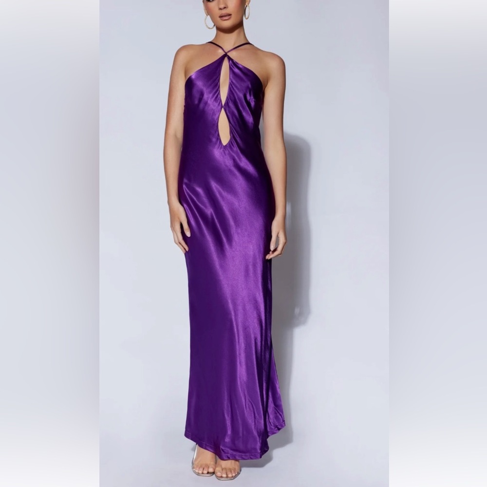 Meshki Satin Low Back Purple dress